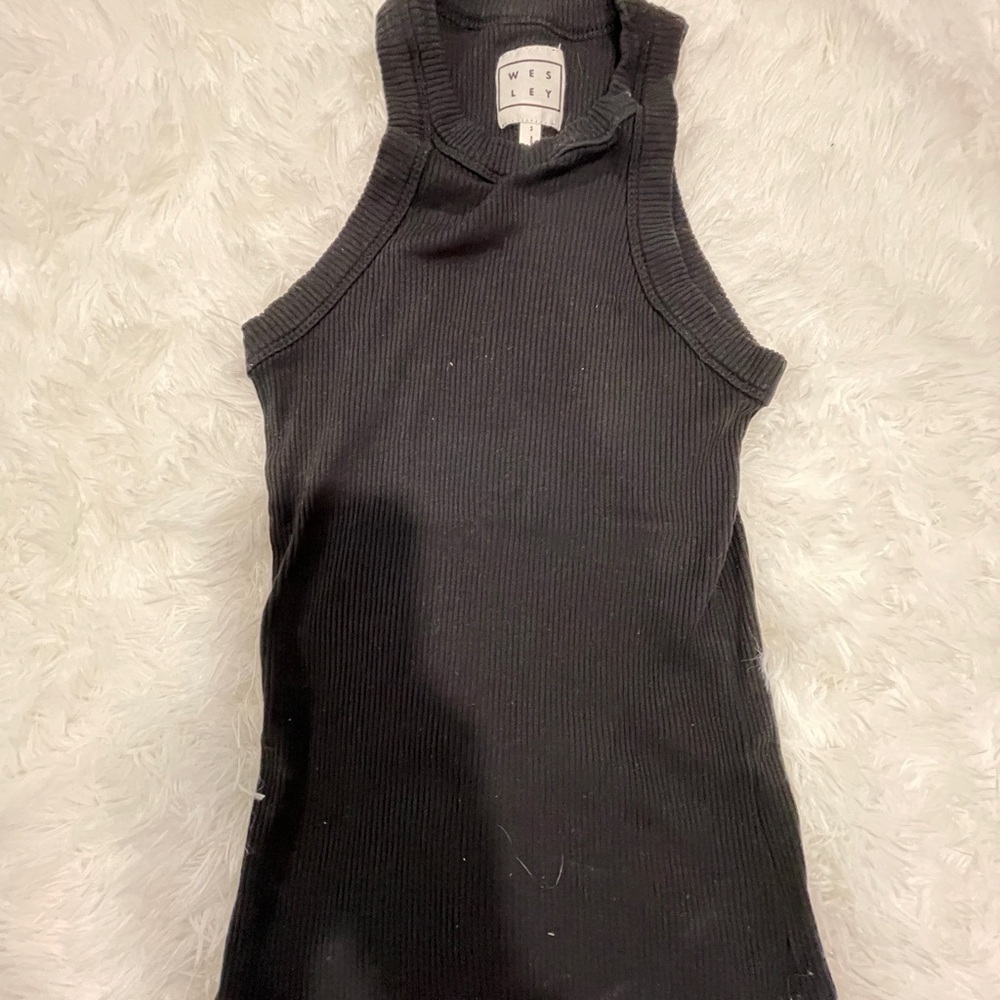 Wesley Rivington Black Ribbed High Neck Tank Top